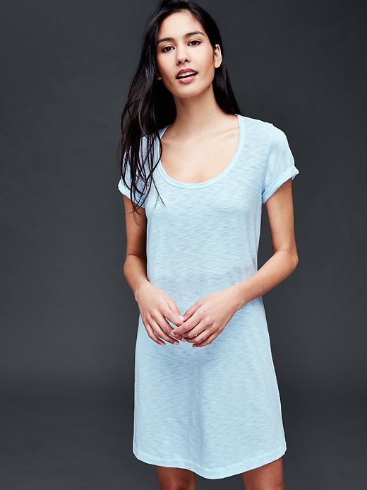 Gap Women Roll Sleeve T Shirt Dress - Pacific Mist