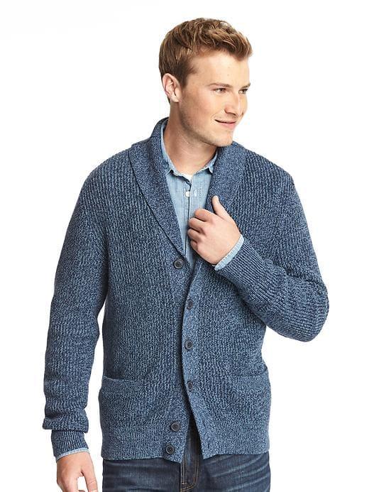 Gap Men Ribbed Shawl Collar Cardigan - Light Blue Marl
