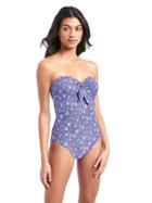 Gap Women Floral Tie Front Swim One Piece - Blue Floral