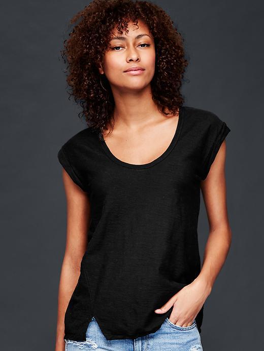 Gap Women Slub Roll Sleeve Tee - True Black