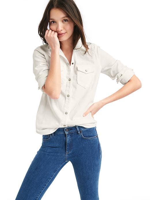 Gap Women Denim Western Shirt - Chalk
