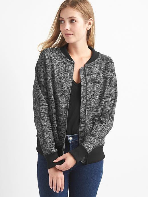 Gap Women Knit Bomber Jacket - Marled Heather Grey