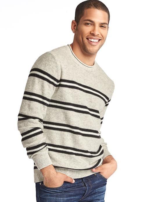 Gap Men Merino Blend Dual Stripe Crew Sweater - White/black