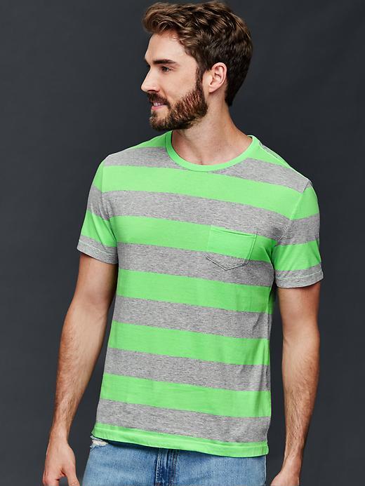 Gap Men Vintage Wash Heathered Rugby Stripe T Shirt - Neon Stripe
