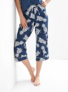 Gap Women Poplin Print Crop Sleep Pants - Pineapples Blue