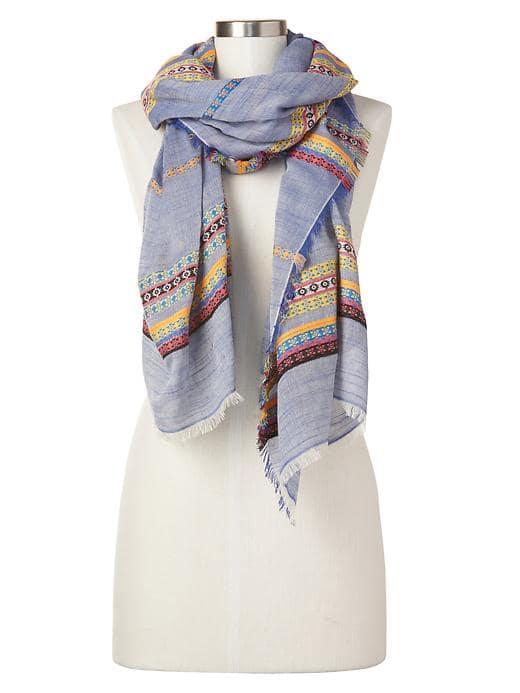 Gap Women Embroidered Stripe Scarf - Blue Space Dye