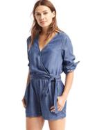 Gap Women Tencel Wrap Romper - Light Indigo