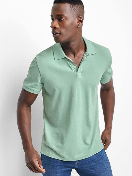 Gap Men Solid Pique Polo - New Green Tea