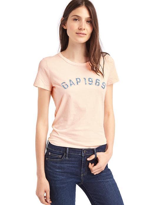 Gap Women Floral Logo Crewneck Tee - Silk Powder