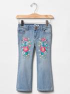 Gap 1969 Floral Embroidered Flare Jeans - Light Indigo