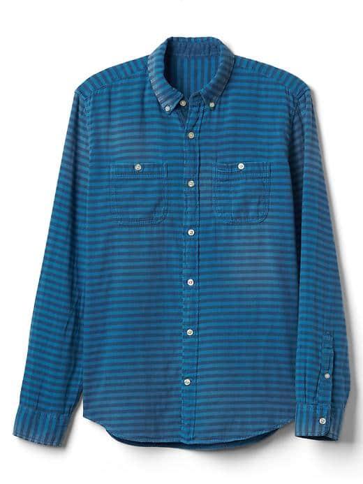 Gap Men Double Weave Stripe Standard Fit Shirt - Navy