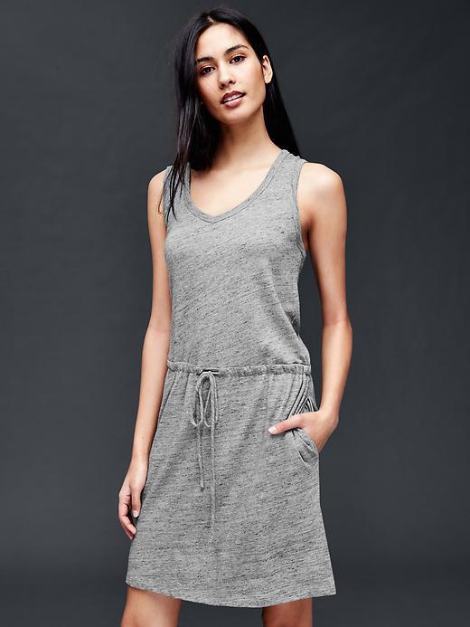 Gap Women Linen Cotton Tie Dress - Grey Marl
