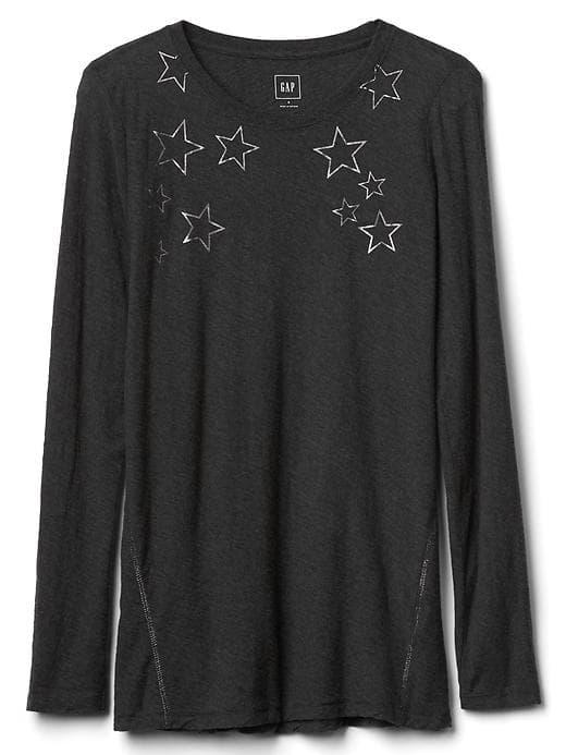 Gap Women Foil Star Print Long Sleeve Tee - Charcoal