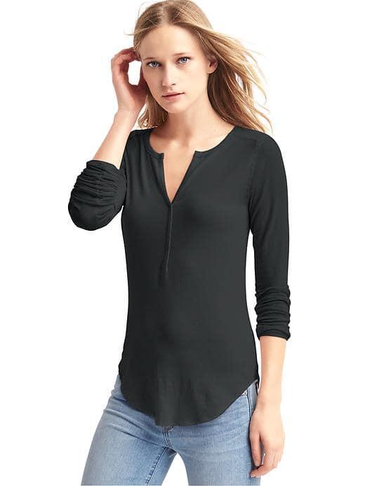 Gap Women Metallic Trim Henley - Moonless Night