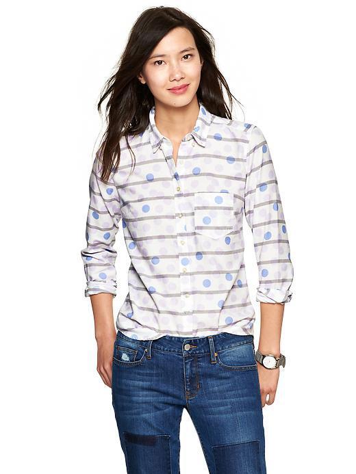 Gap Dots &amp; Stripes Shrunken Boyfriend Oxford Shirt - Lilac Dot