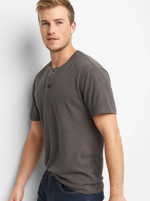 Gap Women Linen Cotton Short Sleeve Henley - Soft Black