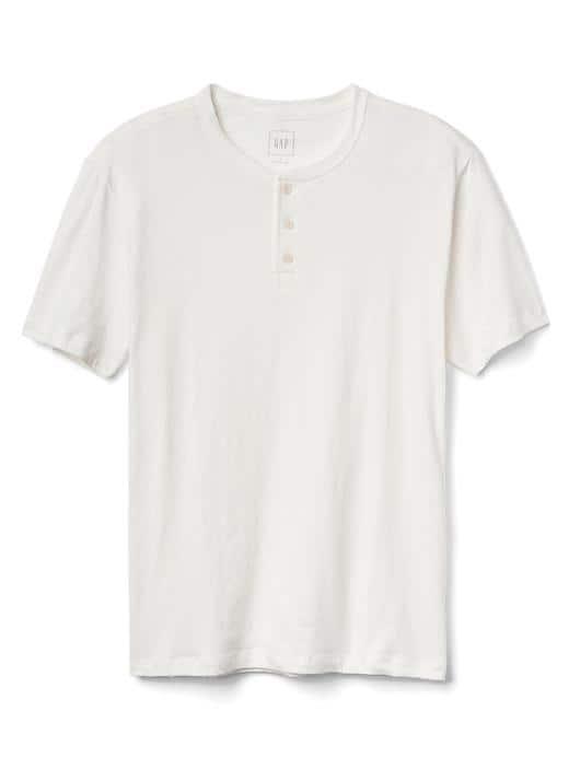 Gap Men Linen Cotton Short Sleeve Henley - New Off White