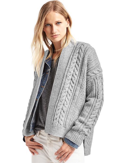 Gap Women Cable Knit Hi Lo Cardigan - Heather Grey