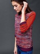 Gap Marled Stripe Sleeve Sweater - Red Stripe