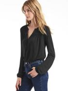 Gap Women Drapey Split Neck Top - True Black