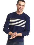 Gap Men Chest Stripe Crew Sweater - Navy/white
