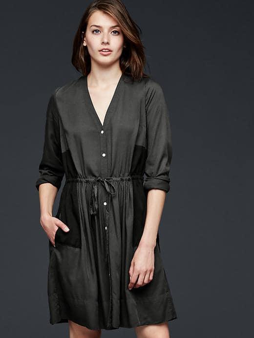 Gap Women Contrast Panel Shirtdress - Moonless Night