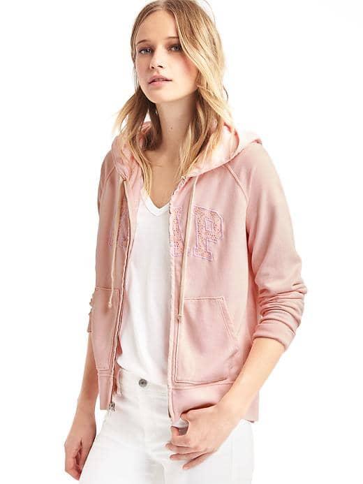 Gap Women Eyelet Logo Zip Hoodie - Light Shell Pink