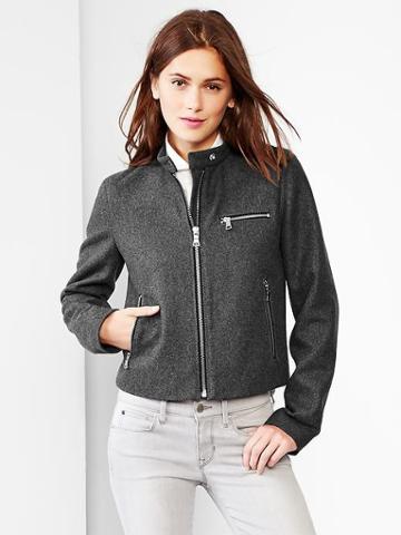 Gap Women Wool Biker Jacket - Charcoal Gray