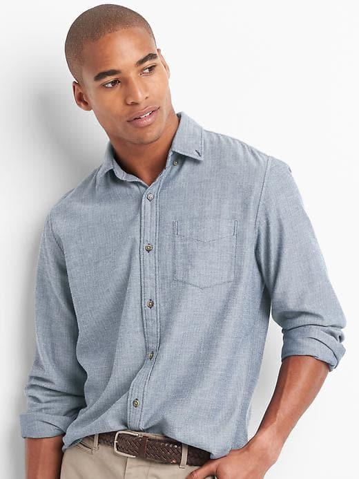 Gap Men Herringbone Button Down Standard Fit Shirt - Comet Blue