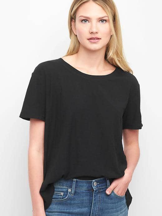 Gap Women Pleat Back Boatneck Tee - True Black