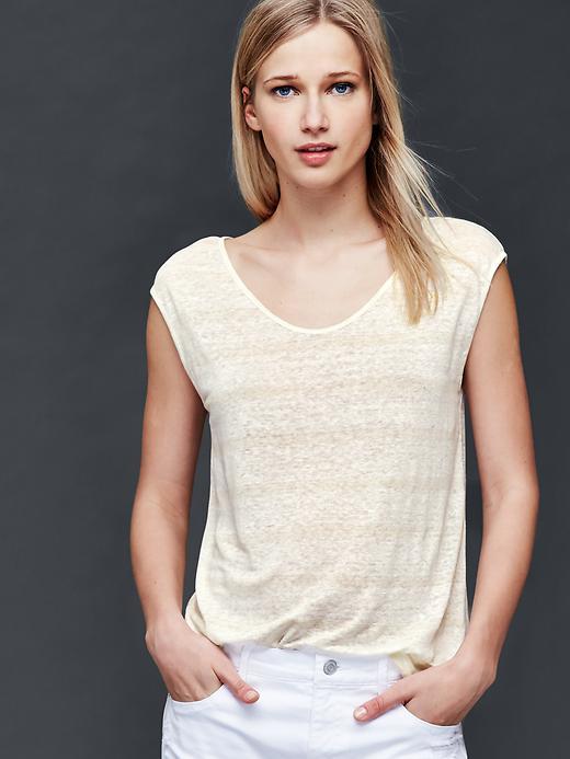 Gap Linen Cap Sleeve Stripe Tee - Off White