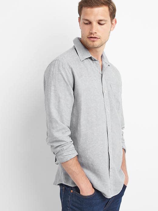 Gap Women Linen Cotton Standard Fit Shirt - Silver