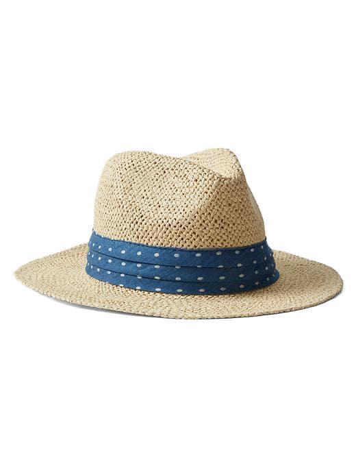 Gap Pleated Chambray Straw Panama Hat - Natural