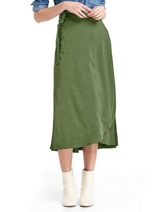 Gap Women Midi Wrap Skirt. - Monterey Cypress