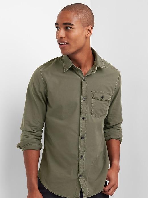 Gap Oxford Garment Dye Standard Fit Shirt - Black Moss