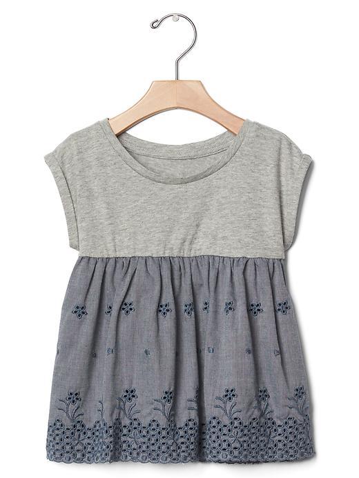 Gap Floral Eyelet Border Top - Light Heather Gray