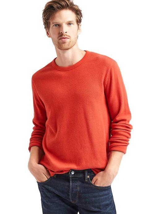 Gap Men Waffle Knit Crew Sweatshirt - Persimmon