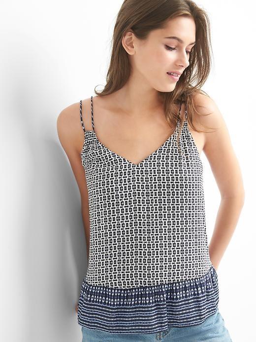 Gap Double Strap Peplum Cami - White & Black Print