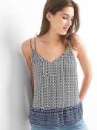 Gap Double Strap Peplum Cami - White & Black Print