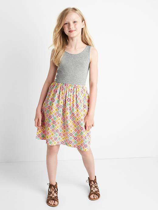 Gap Print Skirt Tank Dress - Light Heather Gray