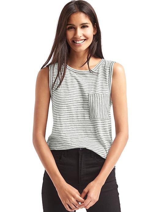 Gap Slub Jersey Stripe Muscle Tank - Gray Stripe
