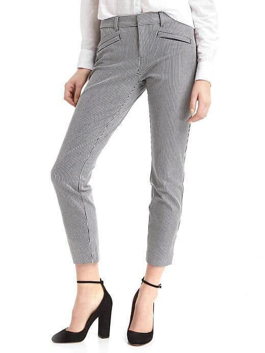 Gap Women Bi Stretch Skinny Ankle Pants - White Stripe