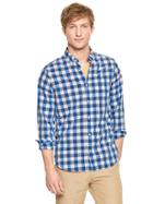Gap Lived In Wash Large Gingham Shirt - Tile Blue