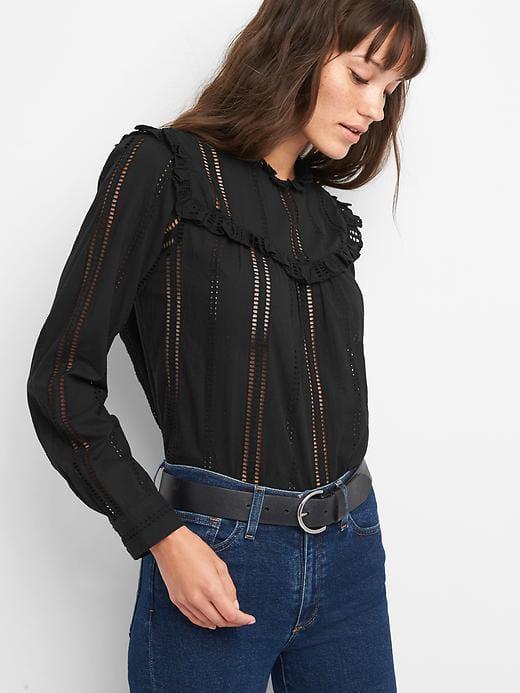 Gap Women Eyelet Ruffle Shirt - True Black