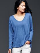 Gap Women Linen Scoop Neck Tee - Soccer Blue
