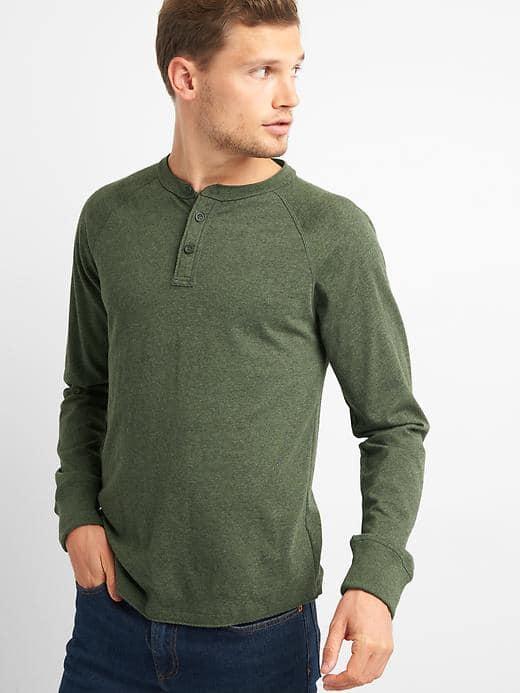 Gap Men Long Sleeve Marled Henley - Black Moss