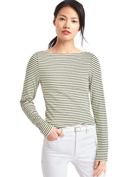 Gap Women Modern Stripe Long Sleeve Tee - Green Stripe