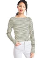 Gap Women Modern Stripe Long Sleeve Tee - Green Stripe