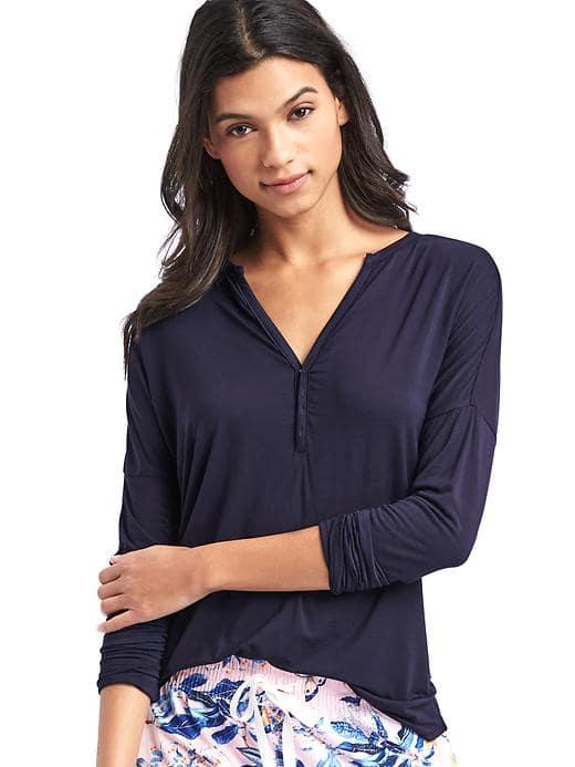Gap Women Pure Body Split Neck Henley - Dark Indigo