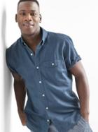 Gap Men Linen Cotton Short Sleeve Standard Fit Shirt - Blue Pearl